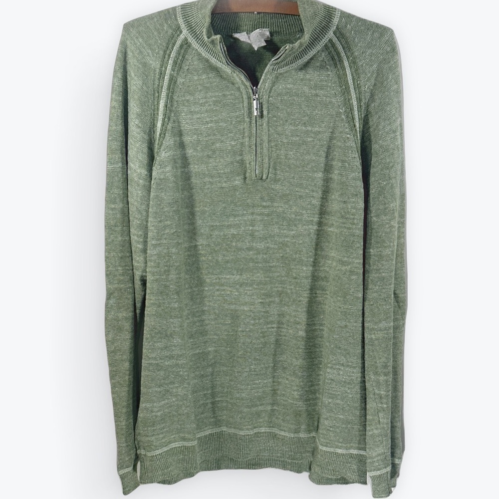 Tommy Bahama Olive Zip-Up Long Sleeve Sweater Size Mens Medium Linen Cotton